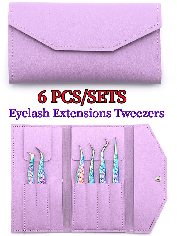 6PCS Eyelashes Tweezers Set Cu - Isolation Tweezer Curved 评论和价格